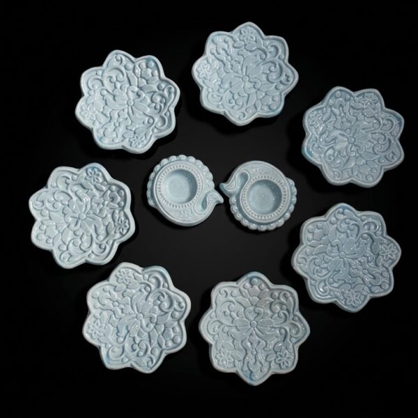 ceramic-dessert-plates-turquoise-1-600x600 پیش دستی سرامیکی دستساز طرح سنتی و برجسته - Image 1